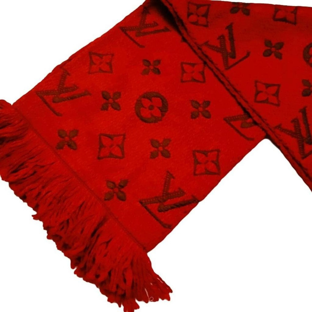 LOUIS VUITTON LV Classic Luxury Vintage Hot Red Monogram Scarf Scarves - Picture 4 of 8
